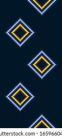 Vector abstract pixel background, geometric, old games. In calm colors, the main color is dark blue with elements of blue and yellow. For website, banner, design. Copyspace.