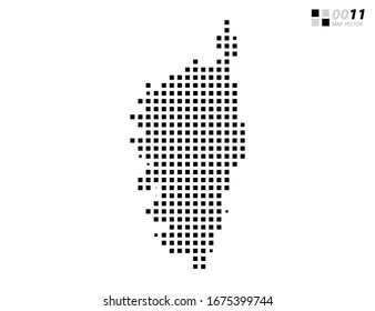 Negro de píxel abstracto vectorial del mapa de Córcega. Organizado en capas para una edición sencilla.
