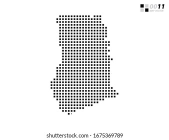 Negro de píxel abstracto del mapa de Ghana. Organizado en capas para una edición sencilla.