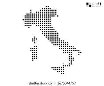 Mapa negro de píxel abstracto vectorial de Italia. Organizado en capas para una edición sencilla.