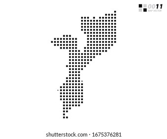 Negro de píxel abstracto vectorial del mapa de Mozambique. Organizado en capas para una edición sencilla.