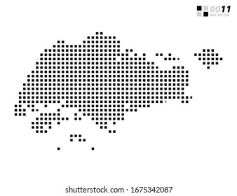 Negro de píxel abstracto vectorial del mapa de Singapur. Organizado en capas para una edición sencilla.