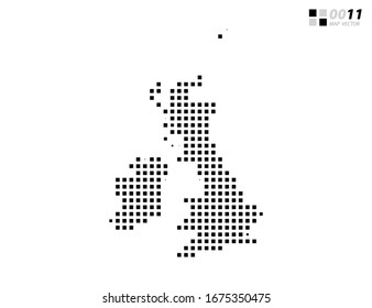Mapa negro de píxeles abstractos del Reino Unido (Reino Unido). Organizado en capas para una edición sencilla.