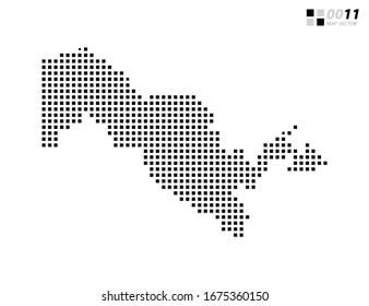 Negro de píxel abstracto vectorial del mapa de Uzbekistán. Organizado en capas para una edición sencilla.