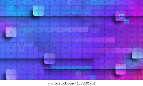 Vector abstract pixel or geometric pattern background. Illustration of squares with color blue blurred gradient background. Vector multicolor mosaic or rectangular background design for wallpaper