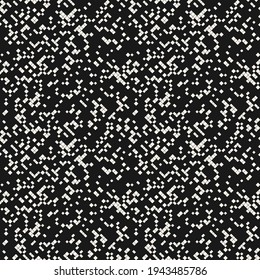 Vector abstract pixel mosaic background. Simple monochrome seamless pattern with small squares, tiny diamonds, rhombuses, randomly scattered dots. Black and white minimal grunge texture. Trendy design