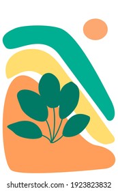 Vector abstract plant with shapes background. Style template for cards, ads, web-design, etc