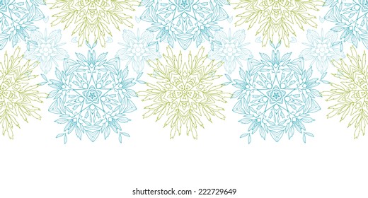 Vector abstract plants mandalas horizontal border seamless pattern background