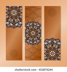 Vector abstract plants mandalas vertical banners set pattern background.