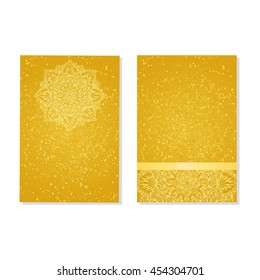 Vector abstract plants mandalas vertical banners set gold glitter background.