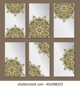 Vector abstract plants mandalas vertical banners set pattern background.