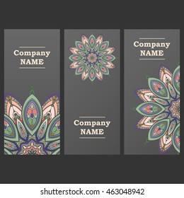 Vector abstract plants mandalas vertical banners set pattern background.