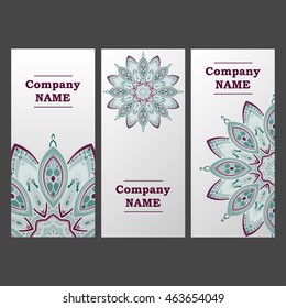 Vector abstract plants mandalas vertical banners set pattern background.