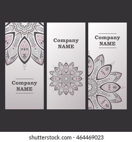 Vector abstract plants mandalas vertical banners set pattern background.