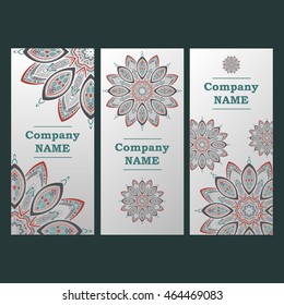Vector abstract plants mandalas vertical banners set pattern background.