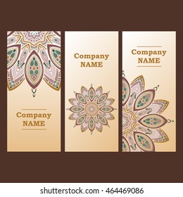 Vector abstract plants mandalas vertical banners set pattern background.