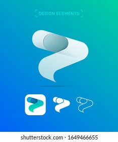 Vector abstract play button, arrow logo design template. Origami paper, material, fluent design style