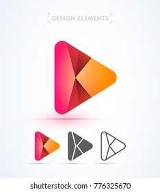 Vector abstract play logo template. Origami, material design, flat, line style