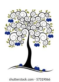 vector abstract plum tree on white background