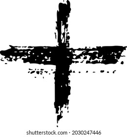 Vector Abstract Plus Cross Brush Hand Drawn Texture in Black Color Sketch Simple Pattern isolated on White Background Stroke Shape