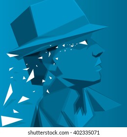 Vector abstract polygon illustration of man crying triangle shaped tears