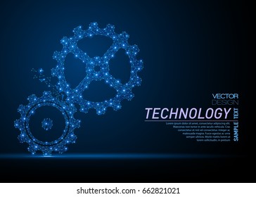 Vector abstract polygonal gears. Business wireframe. Thin line concept of gears for cooperation or teamwork concept. Blue structure style illustration consisting of point, mesh and lines.