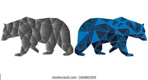 Vector abstract polygonal geometric bear. Triangle bear set isolated on white. Bear side view for design card, invitation, banner, poster, book, album. Nature, animal, wildlife theme. Bear icon