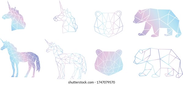 Vector abstract polygonal geometric bear, unicorn