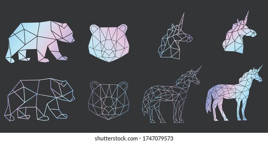Vector abstract polygonal geometric bear, unicorn
