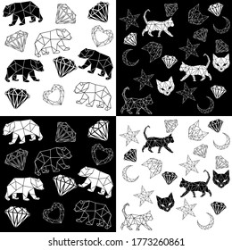 Vector abstract polygonal geometric abstract bear, cat, diamond rock, heart