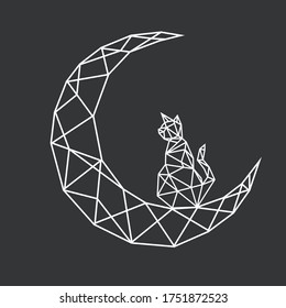 Vector abstract polygonal geometric abstract cat, moon