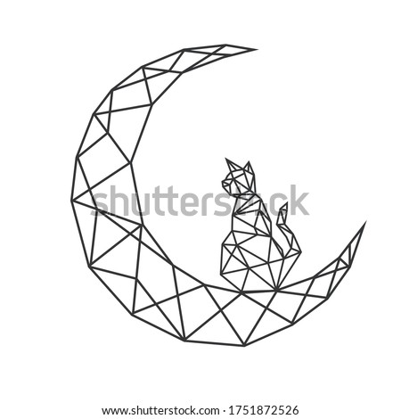 Vector abstract polygonal geometric abstract cat, moon