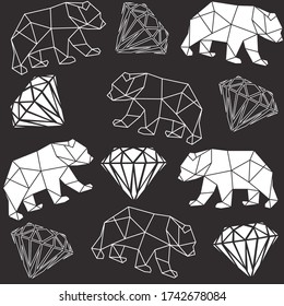 Vector abstract polygonal geometric diamonds, rocks, bears, pattern