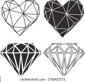 Vector abstract polygonal geometric abstract heart, star, brilliant rock
