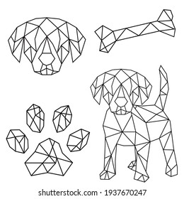 Vector abstract polygonal geometric paw print, dog head, bone