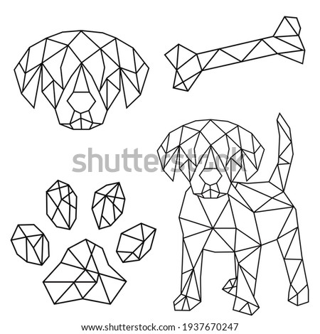 Vector abstract polygonal geometric paw print, dog head, bone