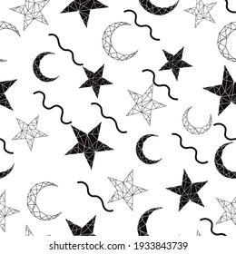 Vector abstract polygonal geometric abstract star, moon pattern background.
