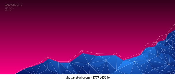 Vector abstract polygonal pink purple background. Blue geometric shapes. Low poly style. Transition from light to dark from the center. Banner, web design. Copyspace.