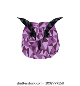 Vector abstract polygonal purple multicolor owl head in triangle style