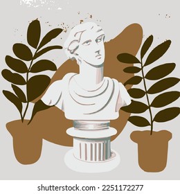 Vector abstract pop art  Apollo greek statue and plants. Use for contemporary presentation, fashion, sticker, banner, poster, creativity.