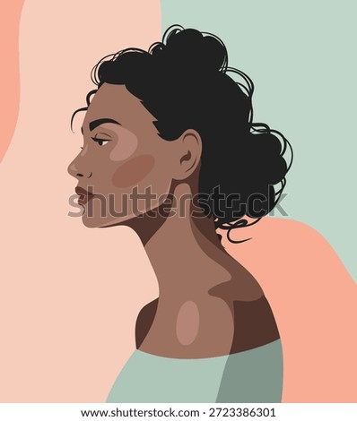 Vector abstract portrait of a beautiful dark-skinned woman with curly hair in profile. Ideal for topics related to diversity, beauty, fashion, and culture. Avatar for social media