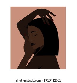 Vector abstract portrait. Black woman with closed eyes. Black lives matter.