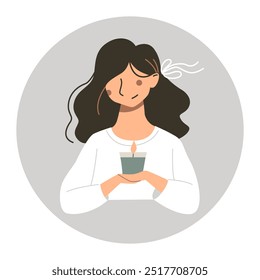 Vector abstract portrait of girl holds a candle in her hands. Nice young sad woman. Avatar for social network.