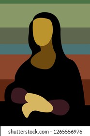 Vector abstract portrait of woman, Mona Lisa style. Renaissance portrait flat style famous Leonardo da Vinci portrait, brown background