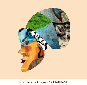 vector abstract portrait of a woman with various colorful textures