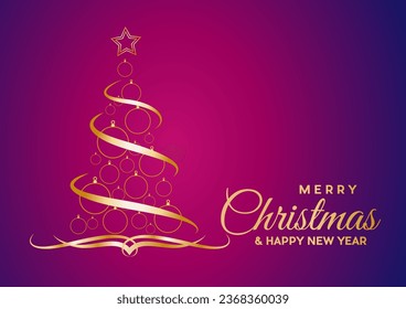 Vector abstract postcard and greeting, Golden Christmas Tree, with text