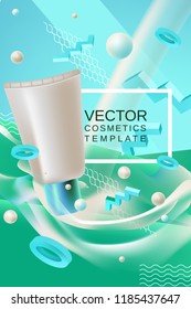 Vector abstract poster or banner cosmetics template in blue and green colors