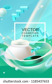 Vector abstract poster or banner cosmetics template in blue and green colors