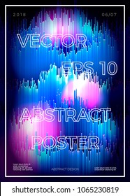 Vector abstract poster design template with glitched bright background.