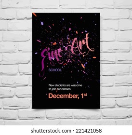 Vector abstract poster design template with multicolored paint splatter background